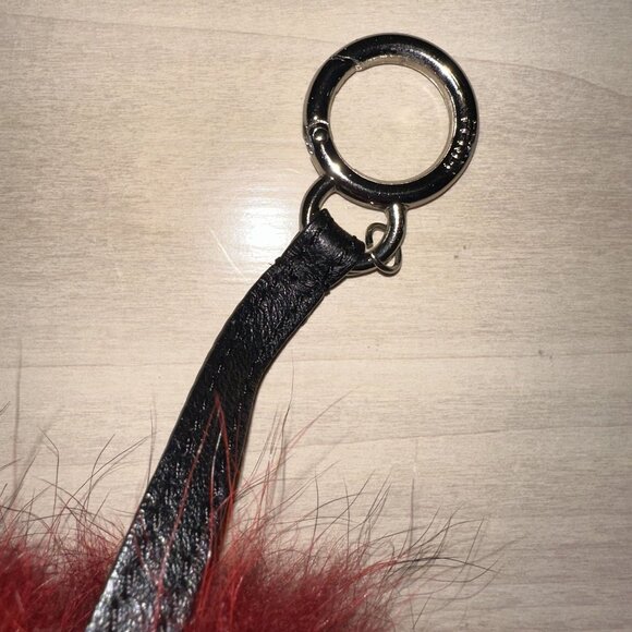 FENDI Red White Yellow Fur Crystal Eye Furry Monster Charm Keychain - Picture 3 of 4